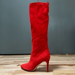 Sam Edelman Tall Red Suede Knee High Heel Stiletto Boots